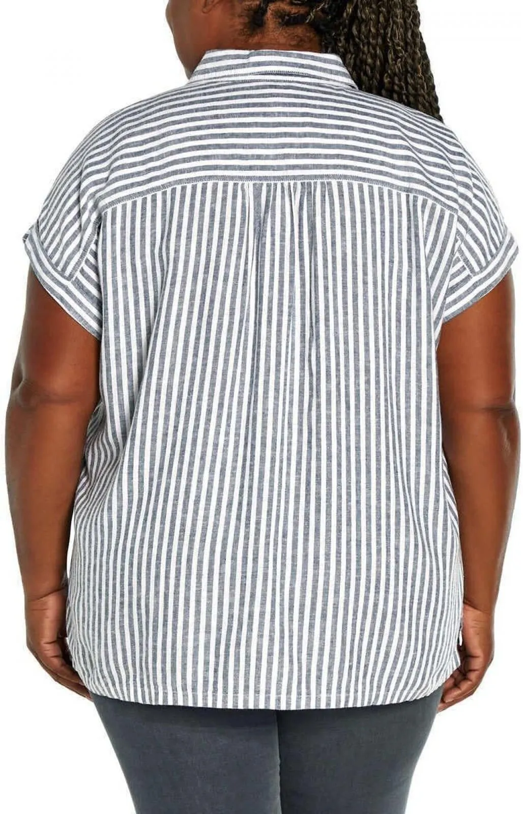 Orvis Womens Linen Blend Button Up Shirt 1758407 Blue Stripe 2XL