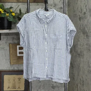 Orvis Womens Linen Blend Button Up Shirt 1758407 Blue Stripe 2XL