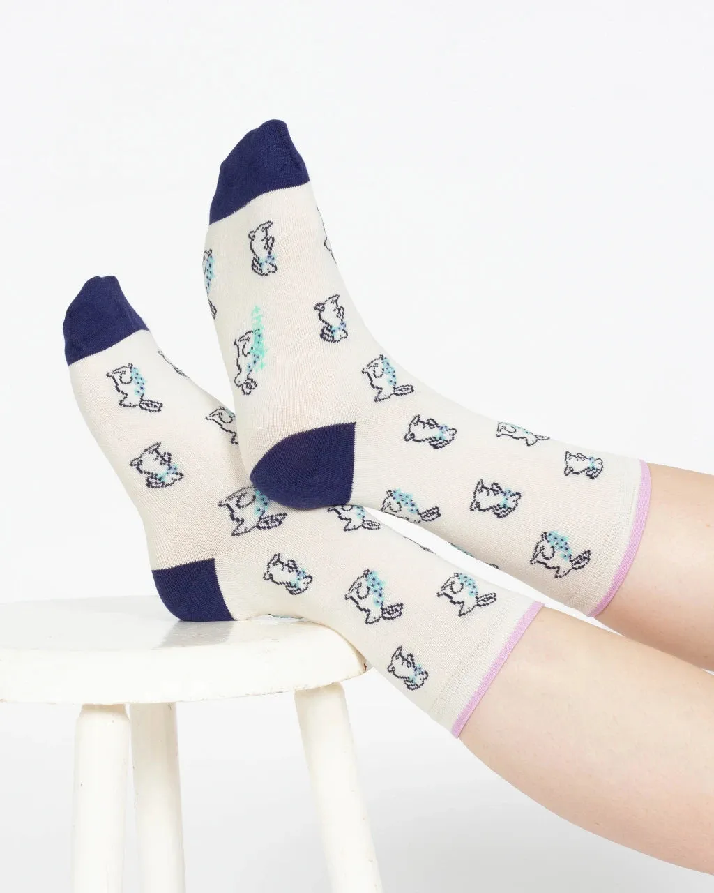 Outline Animal Bamboo Bunny Socks in Ecru by Thought, Size 4-7