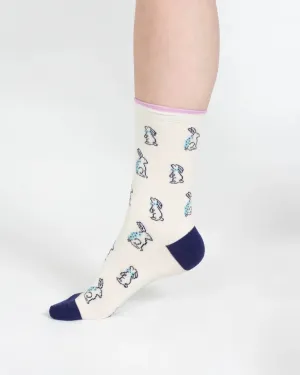 Outline Animal Bamboo Bunny Socks in Ecru by Thought, Size 4-7