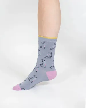 Outline Animal Dog Bamboo Socks in Light Blue by Thought, Size 4-7
