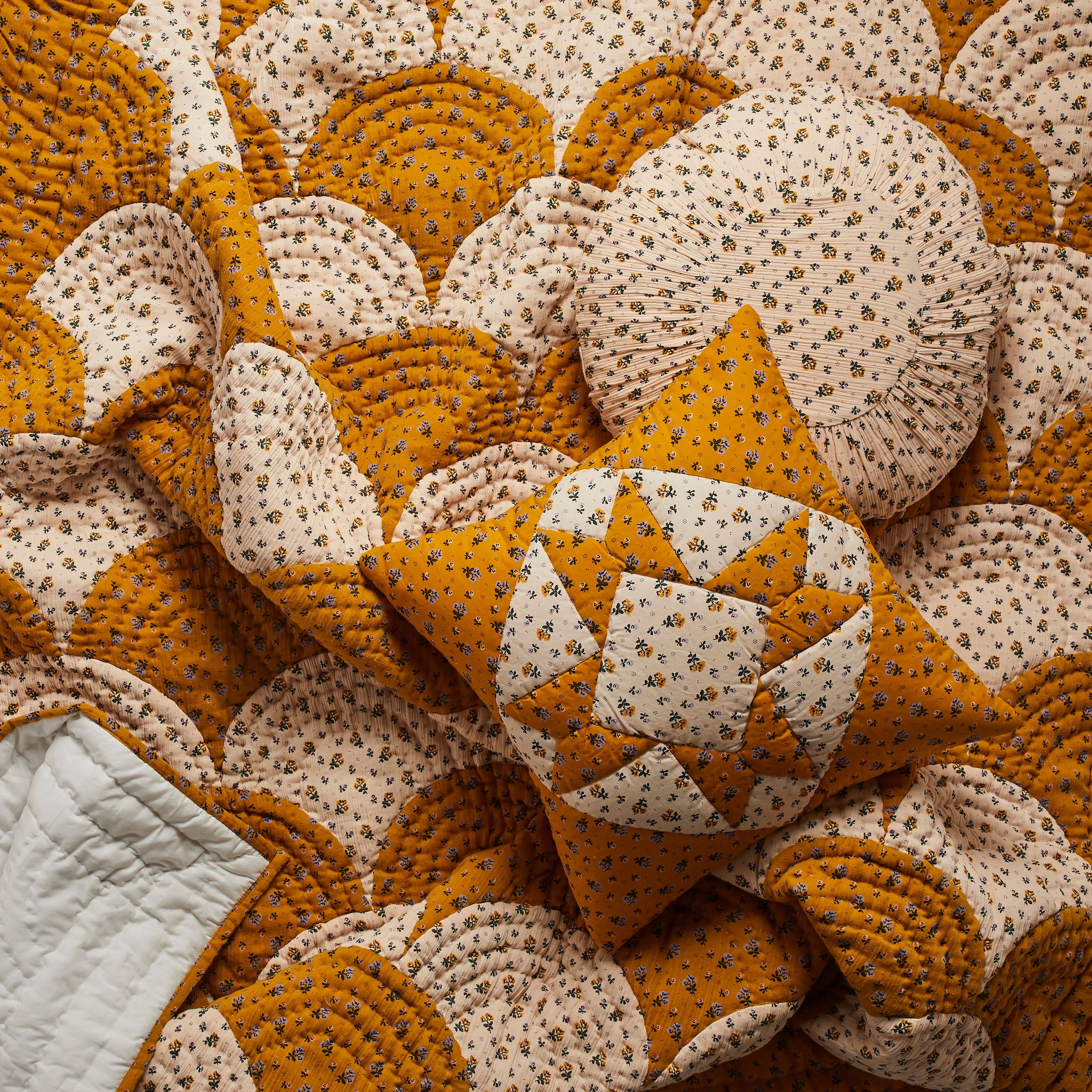 Patchwork Cushion, With Inner - Mustard