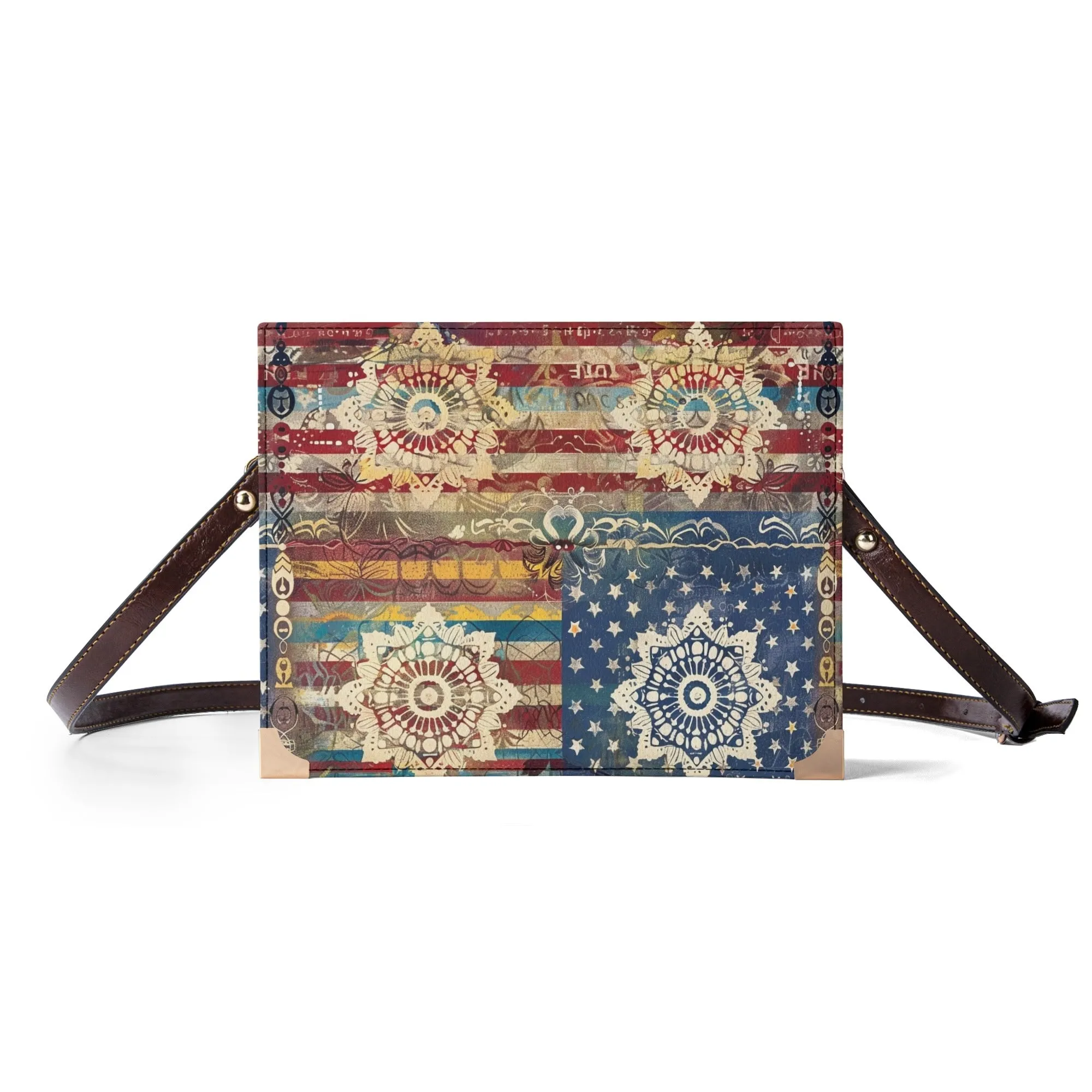 Patriotic Doily Bible Cover Purse – Americana Flag Design with Mandalas Crossbody in Red White and Blue