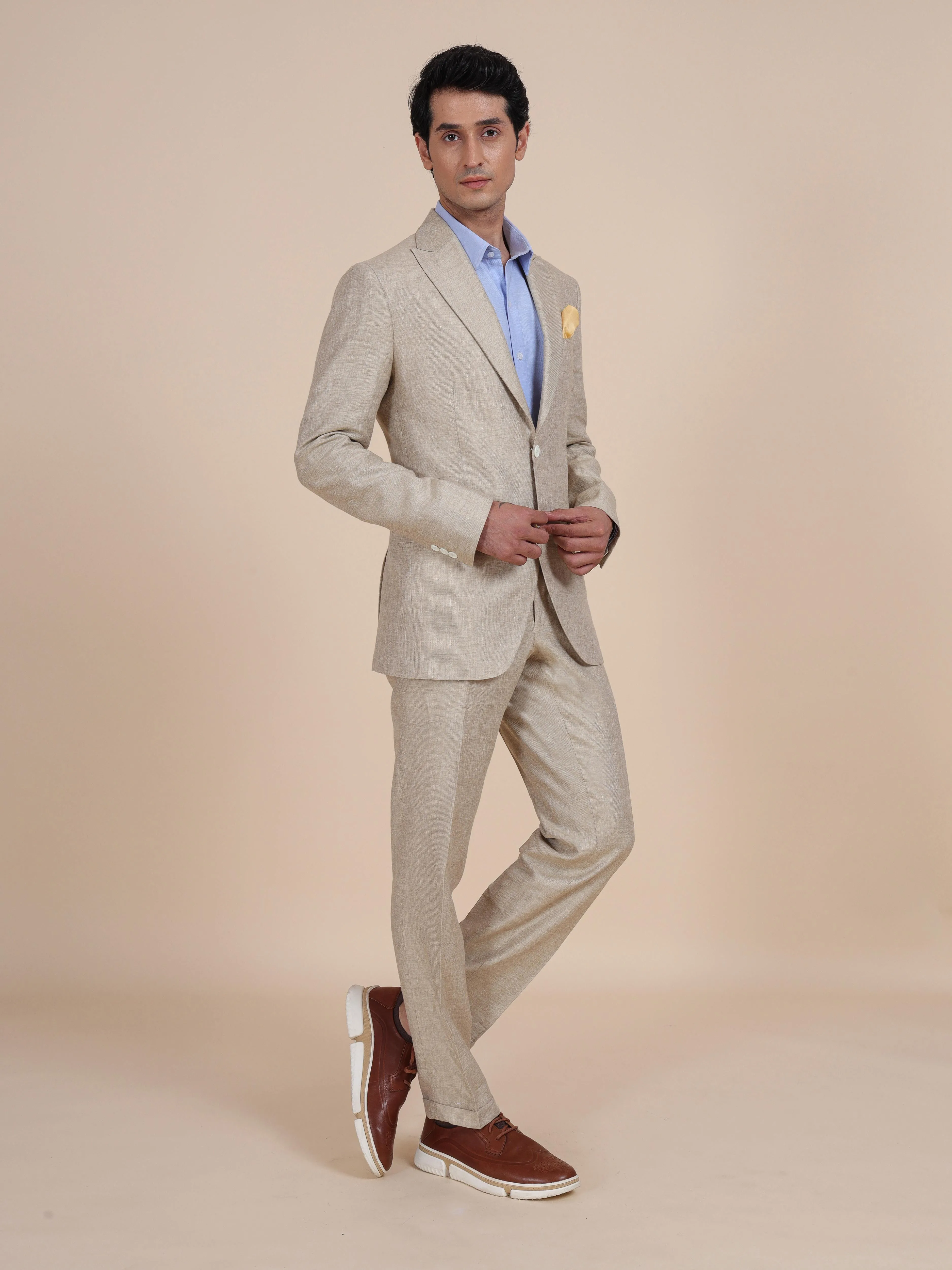 Peak Lapel Linen Suit