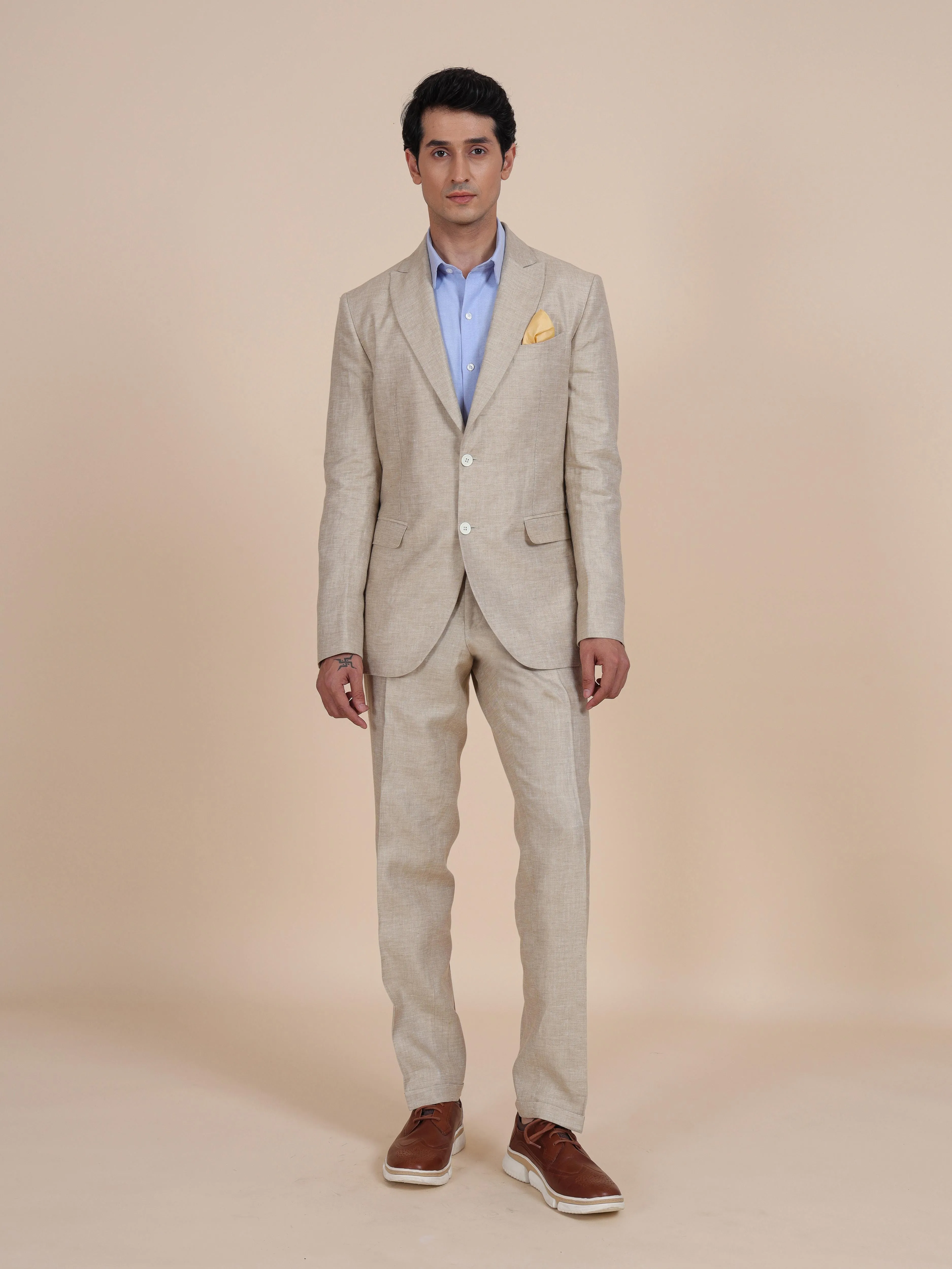 Peak Lapel Linen Suit