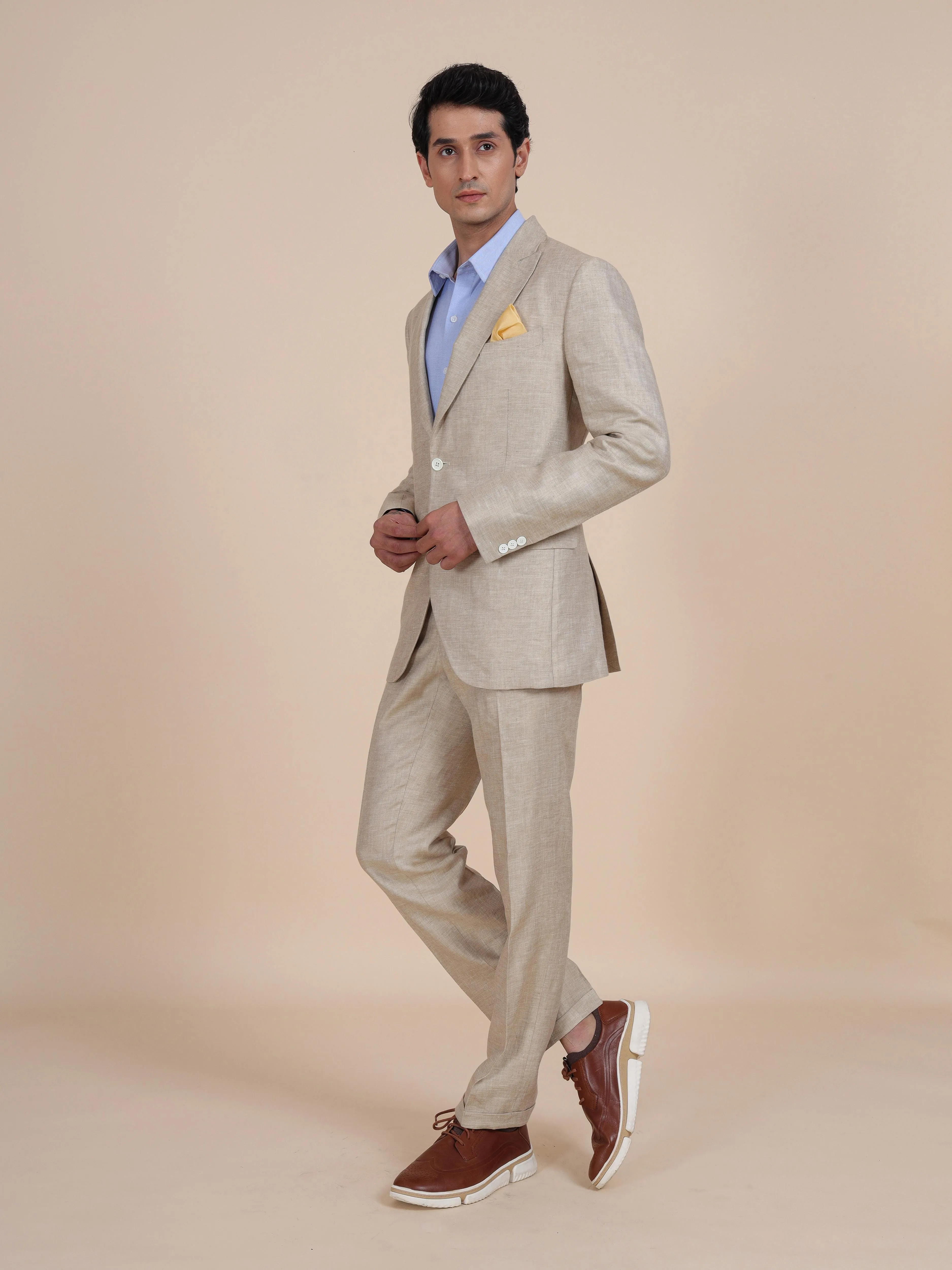 Peak Lapel Linen Suit