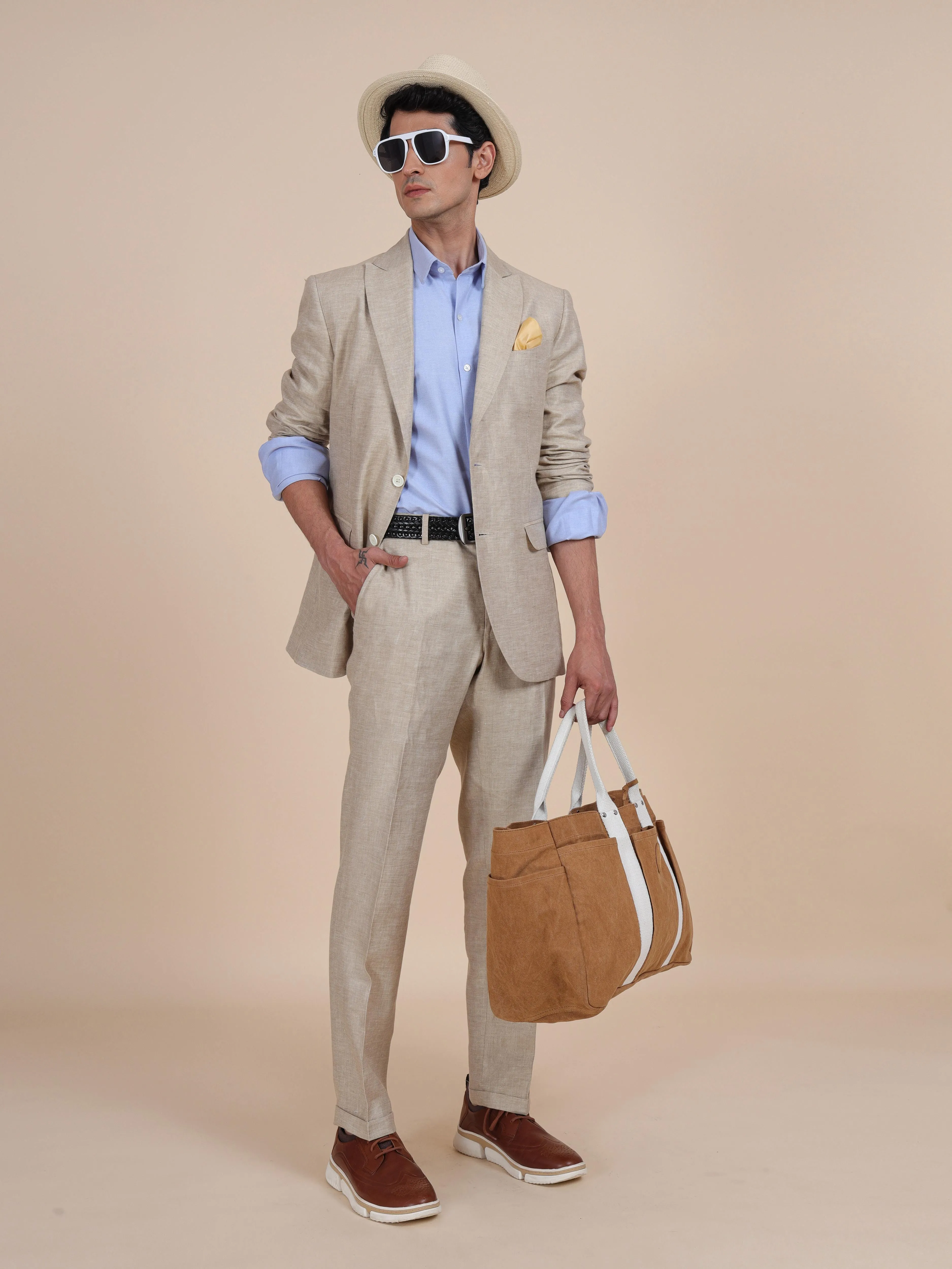 Peak Lapel Linen Suit