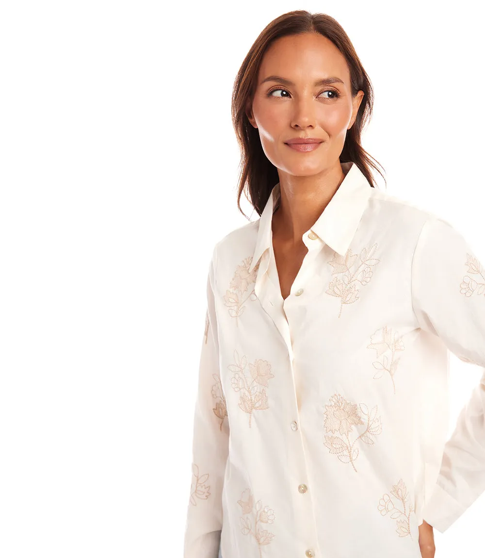 Petite Size Embroidered Button-Up Shirt