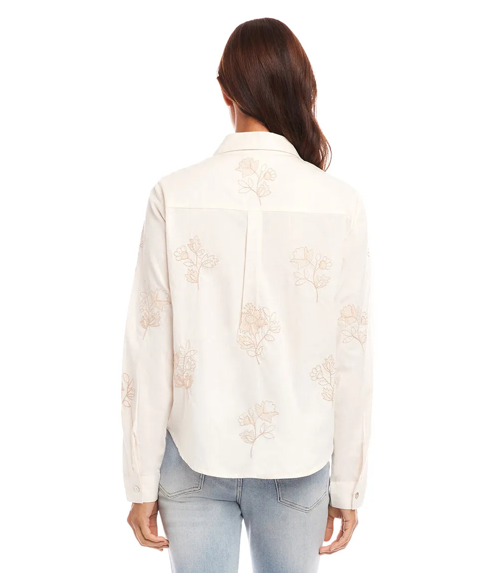 Petite Size Embroidered Button-Up Shirt