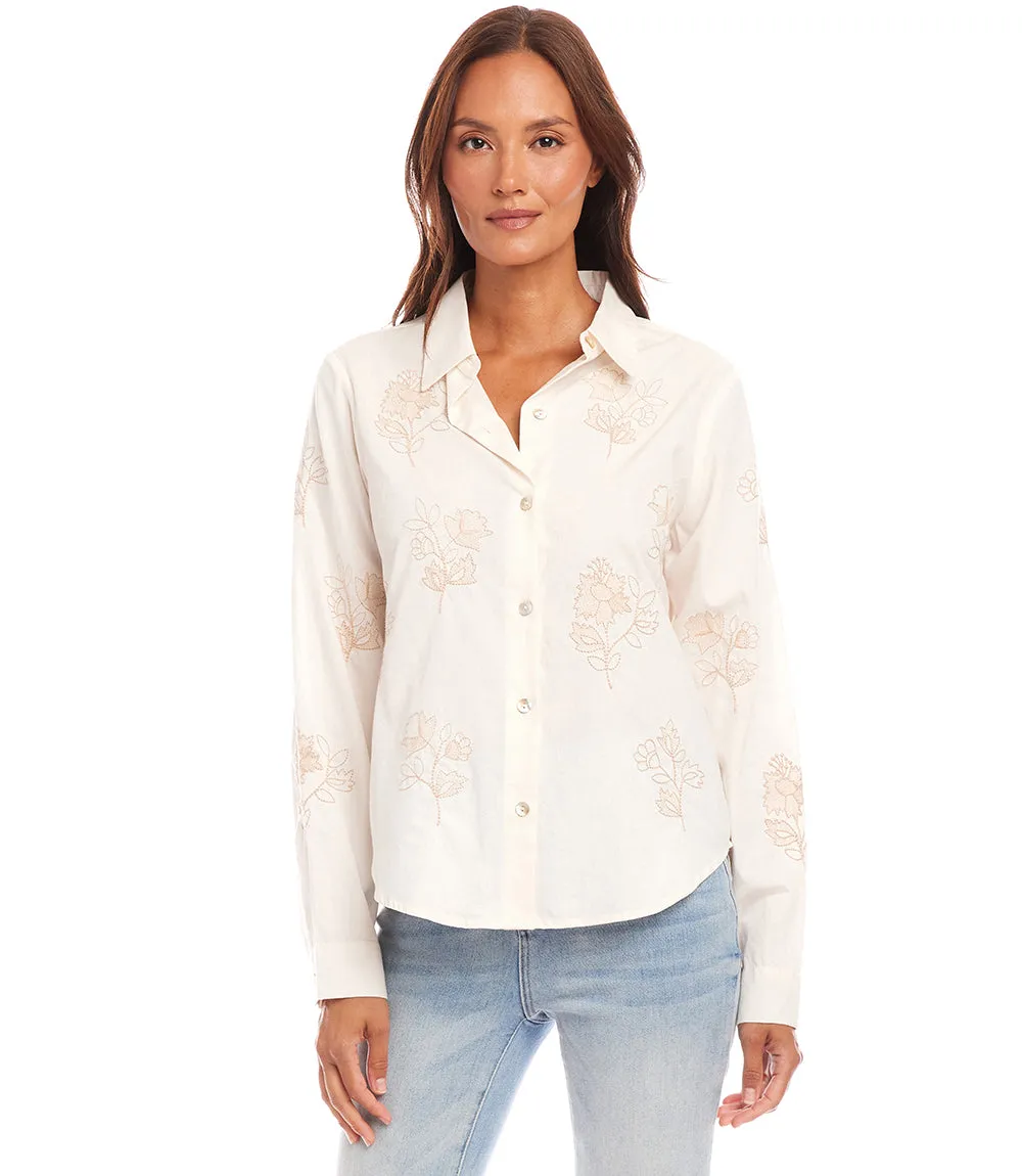 Petite Size Embroidered Button-Up Shirt