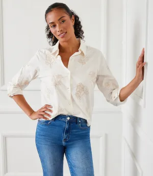 Petite Size Embroidered Button-Up Shirt