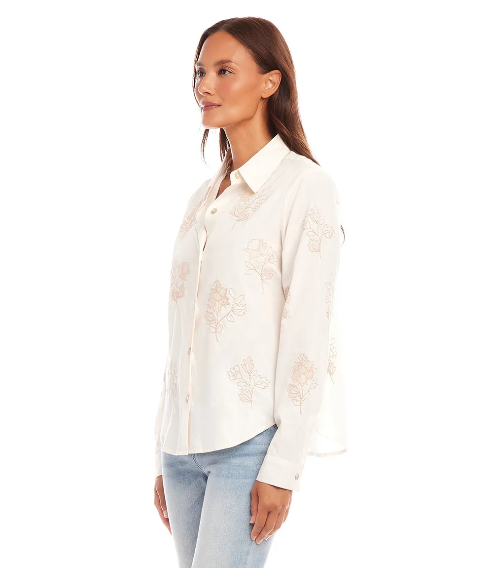 Petite Size Embroidered Button-Up Shirt