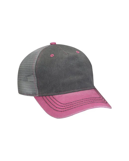 Pigment-Dyed Twill & Mesh 5 Panel Trucker Cap