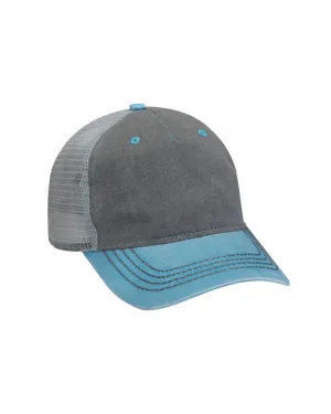 Pigment-Dyed Twill & Mesh 5 Panel Trucker Cap