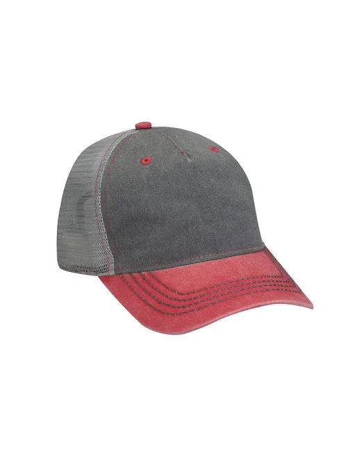 Pigment-Dyed Twill & Mesh 5 Panel Trucker Cap