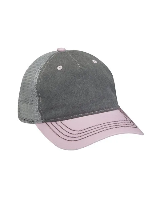 Pigment-Dyed Twill & Mesh 5 Panel Trucker Cap