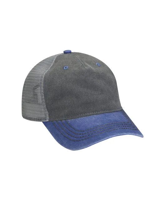 Pigment-Dyed Twill & Mesh 5 Panel Trucker Cap