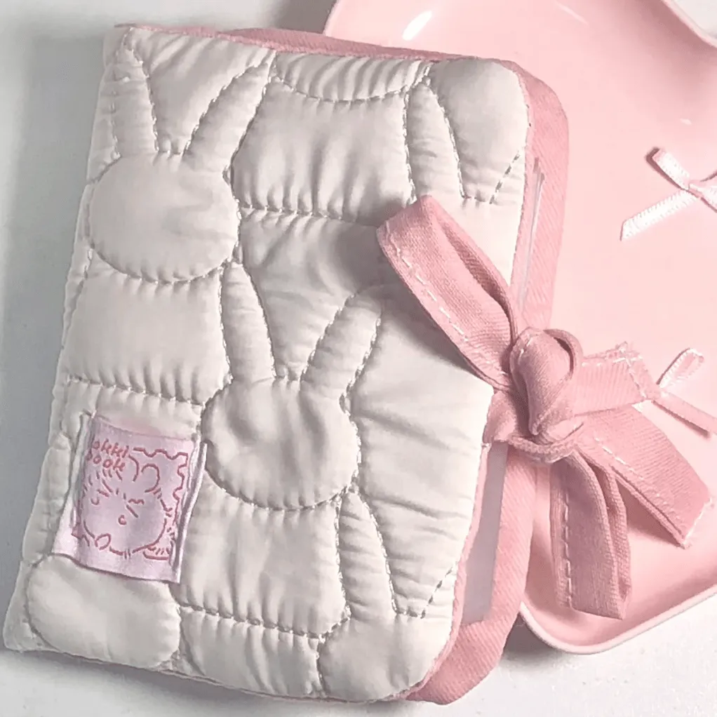 Pink Bunny Pattern Fabric A8 Mini 3 Ring Binder Cover