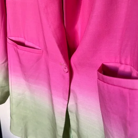 PIPPA Womens Marlow Blazer Jacket Green &amp; Pink Long Sleeve Button Closure Sz L