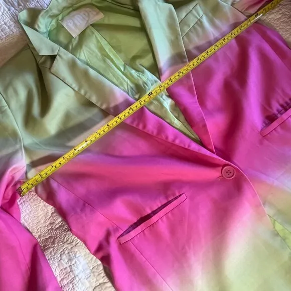 PIPPA Womens Marlow Blazer Jacket Green &amp; Pink Long Sleeve Button Closure Sz L
