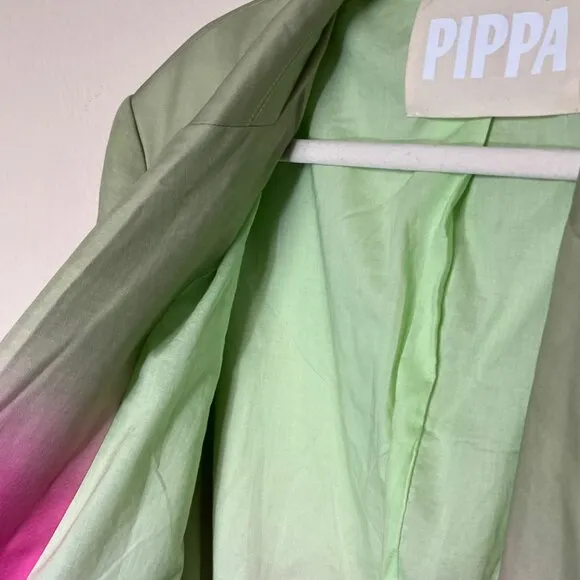 PIPPA Womens Marlow Blazer Jacket Green &amp; Pink Long Sleeve Button Closure Sz L