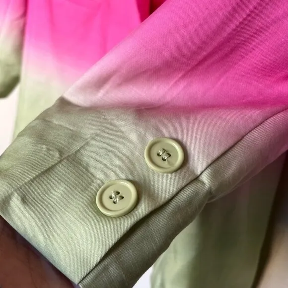 PIPPA Womens Marlow Blazer Jacket Green &amp; Pink Long Sleeve Button Closure Sz L