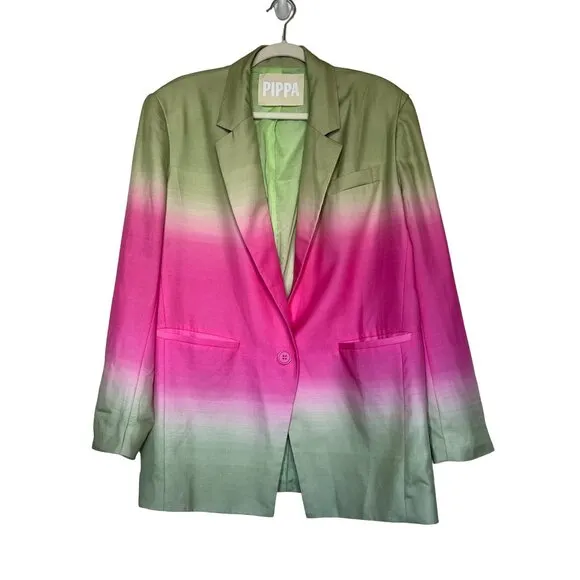 PIPPA Womens Marlow Blazer Jacket Green &amp; Pink Long Sleeve Button Closure Sz L
