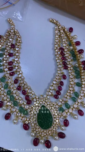 Polki Jewelry Polki Necklace Diamond Necklace Beaded Necklace emerald Necklace Diamond Jewelry Moissanite Necklace Bridal-SHABURIS