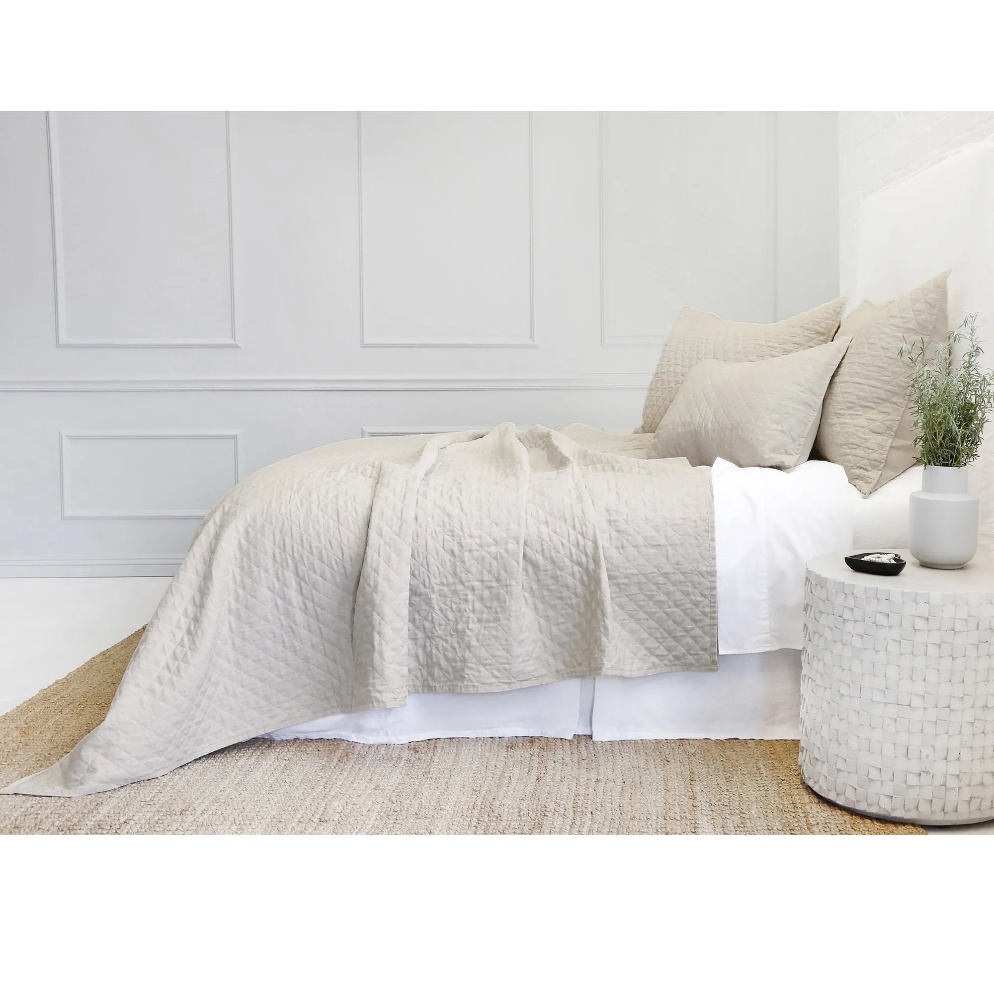 Pom Pom at Home Hampton Flax Linen Diamond Quilted Coverlet and Pillow Shams ~ Available in Twin, Queen and King Sizes