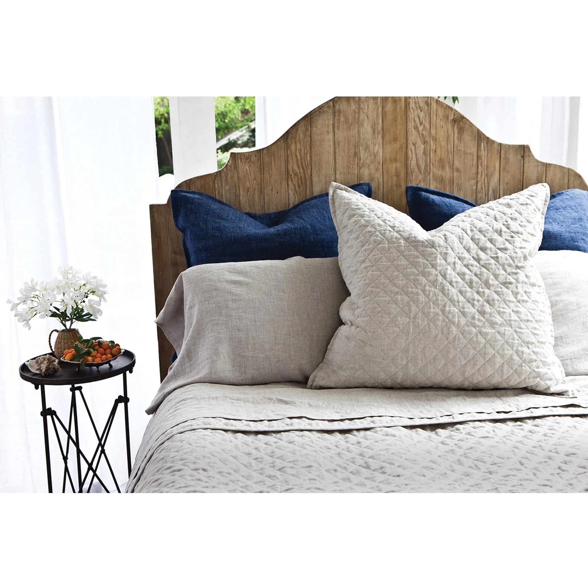 Pom Pom at Home Hampton Flax Linen Diamond Quilted Coverlet and Pillow Shams ~ Available in Twin, Queen and King Sizes