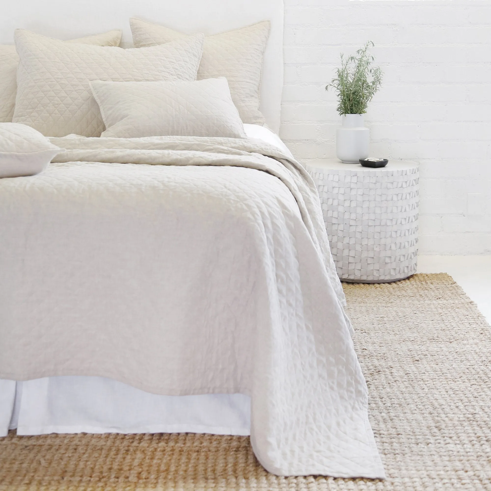 Pom Pom at Home Hampton Flax Linen Diamond Quilted Coverlet and Pillow Shams ~ Available in Twin, Queen and King Sizes