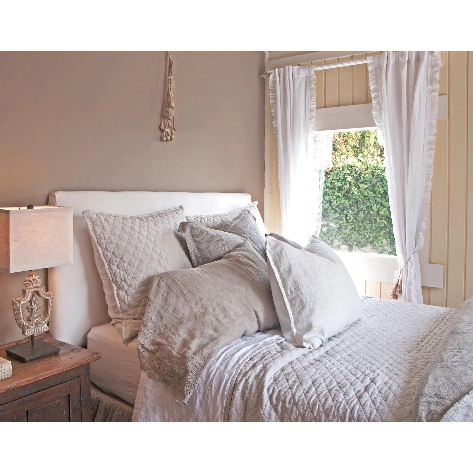 Pom Pom at Home Hampton Flax Linen Diamond Quilted Coverlet and Pillow Shams ~ Available in Twin, Queen and King Sizes