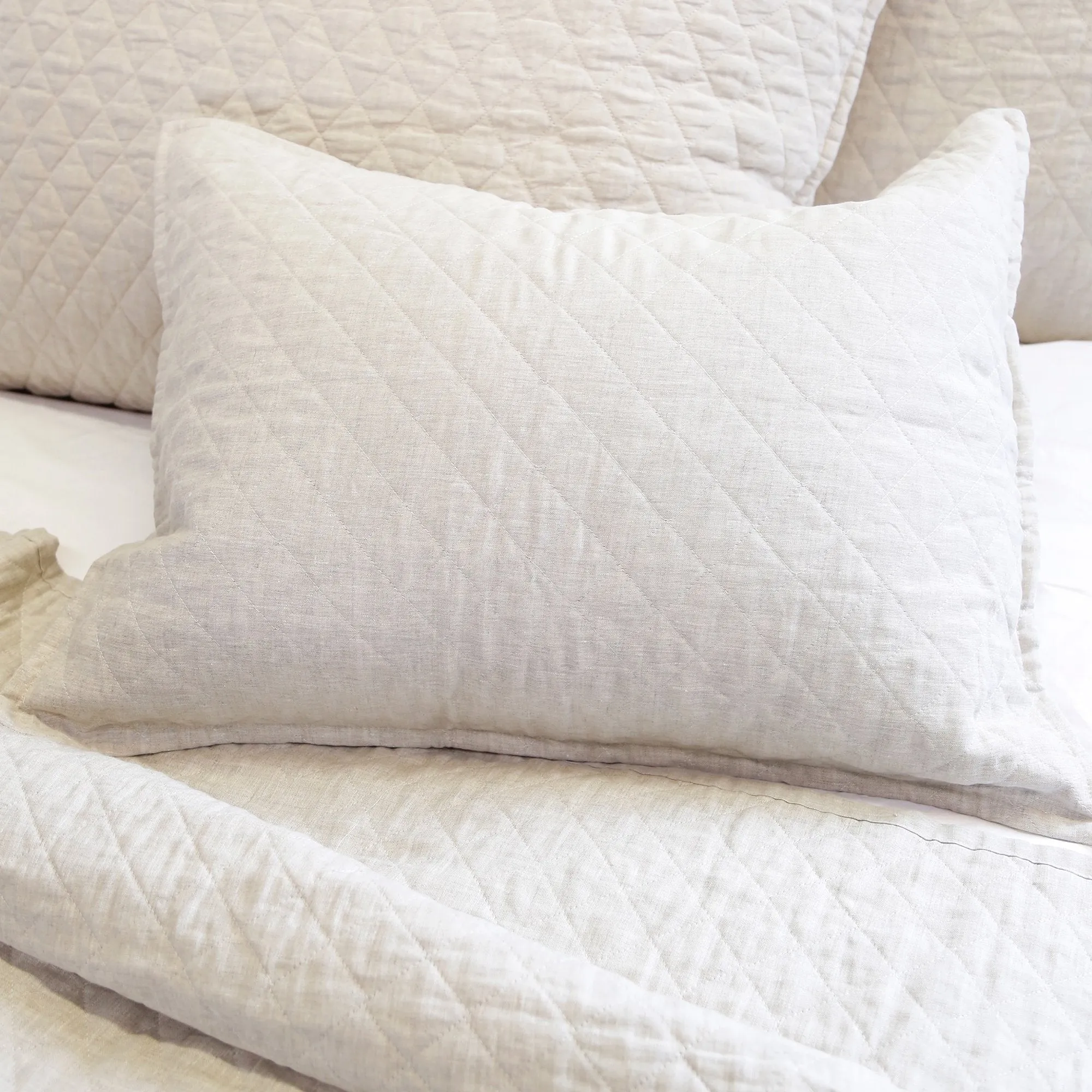 Pom Pom at Home Hampton Flax Linen Diamond Quilted Coverlet and Pillow Shams ~ Available in Twin, Queen and King Sizes