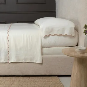 Pom Pom at Home Kelly Cream and Terracotta Linen Scalloped Sheet Set ~ Available in Queen and King Sizes