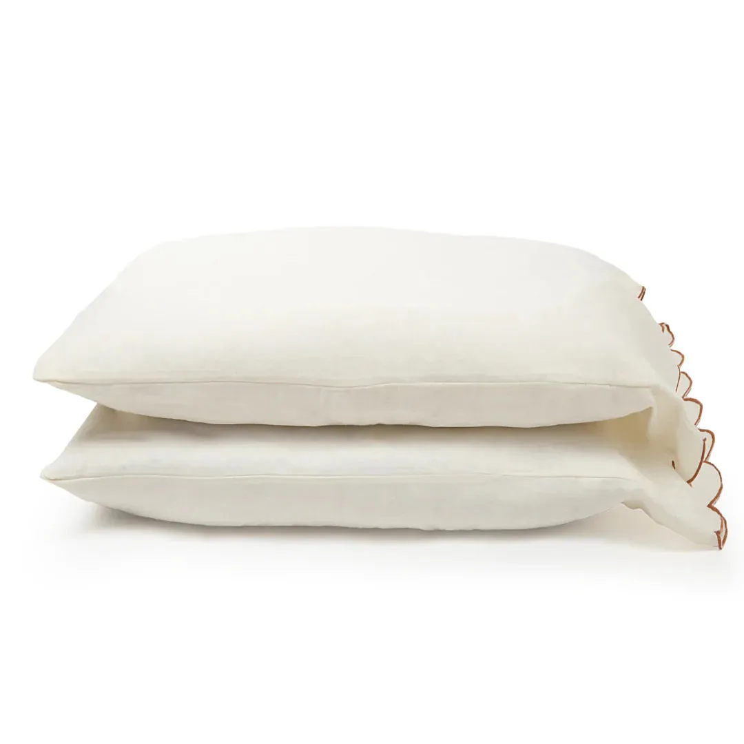 Pom Pom at Home Kelly Cream and Terracotta Linen Scalloped Sheet Set ~ Available in Queen and King Sizes