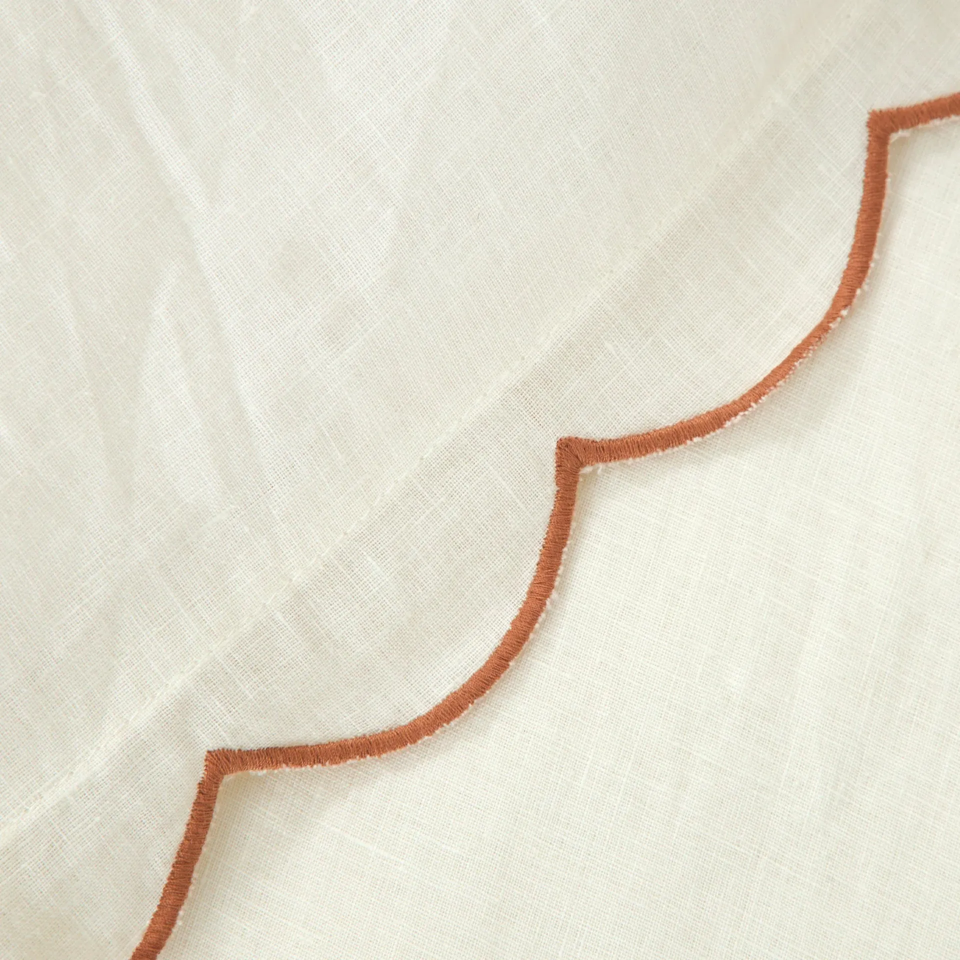 Pom Pom at Home Kelly Cream and Terracotta Linen Scalloped Sheet Set ~ Available in Queen and King Sizes