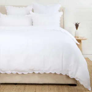 Pom Pom at Home Kelly White Linen Scalloped Duvet Cover & Pillow Shams ~ Available in Queen and King Sizes