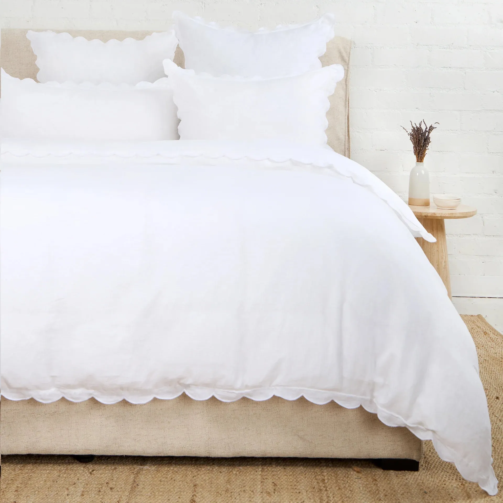 Pom Pom at Home Kelly White Linen Scalloped Duvet Cover & Pillow Shams ~ Available in Queen and King Sizes