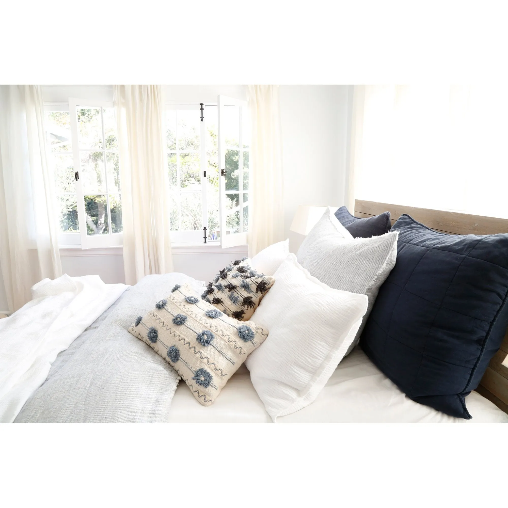 Pom Pom at Home Logan Navy Linen Duvet Cover and Pillow Shams ~ Available in Twin, Queen and King Sizes