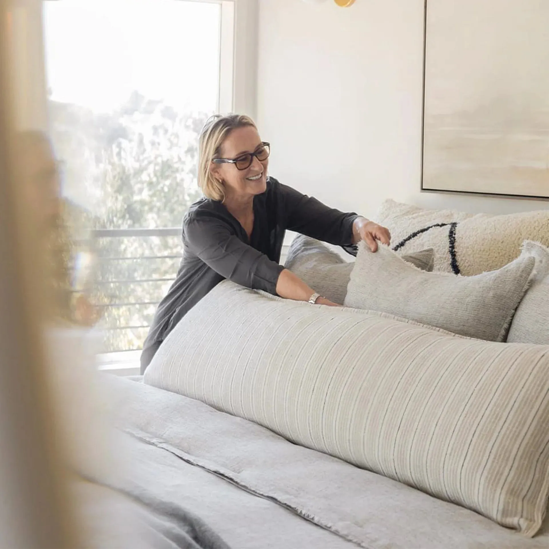 Pom Pom at Home Newport Striped Linen Body Pillow with Insert ~ 18 x 60