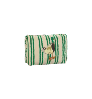 Posh Mallard Quilted Wash Bag | Beige - Emerald  Striped
