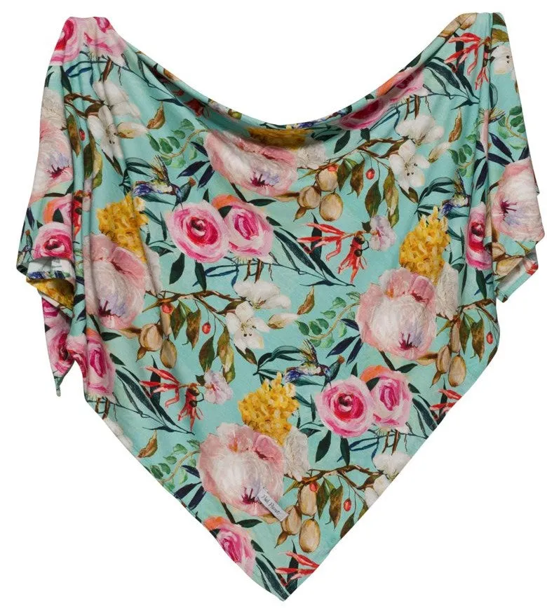 Posh Peanut Tuscan Teal (Aqua/Pink) Floral Swaddle & Headband Set