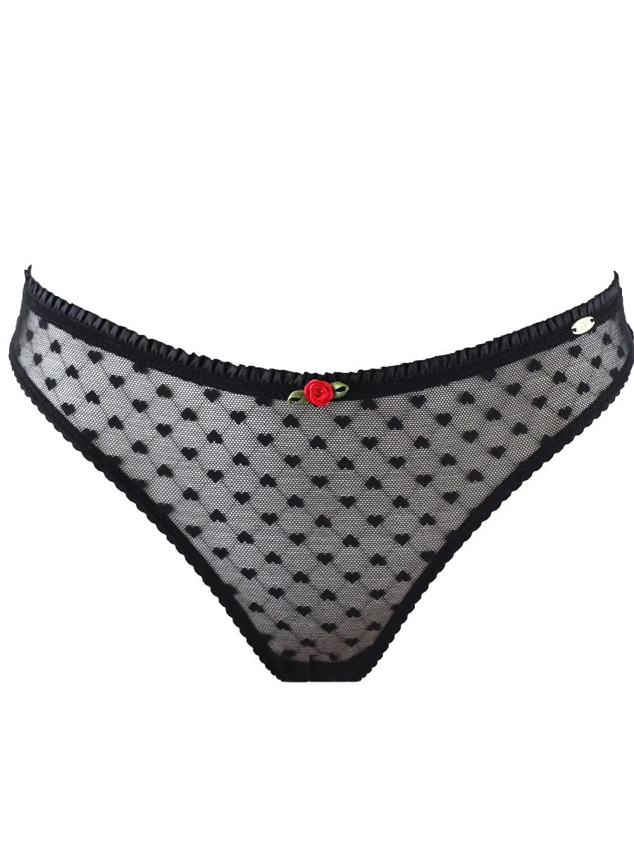 PRETTY POLLY - Heart Mesh Thong - Black