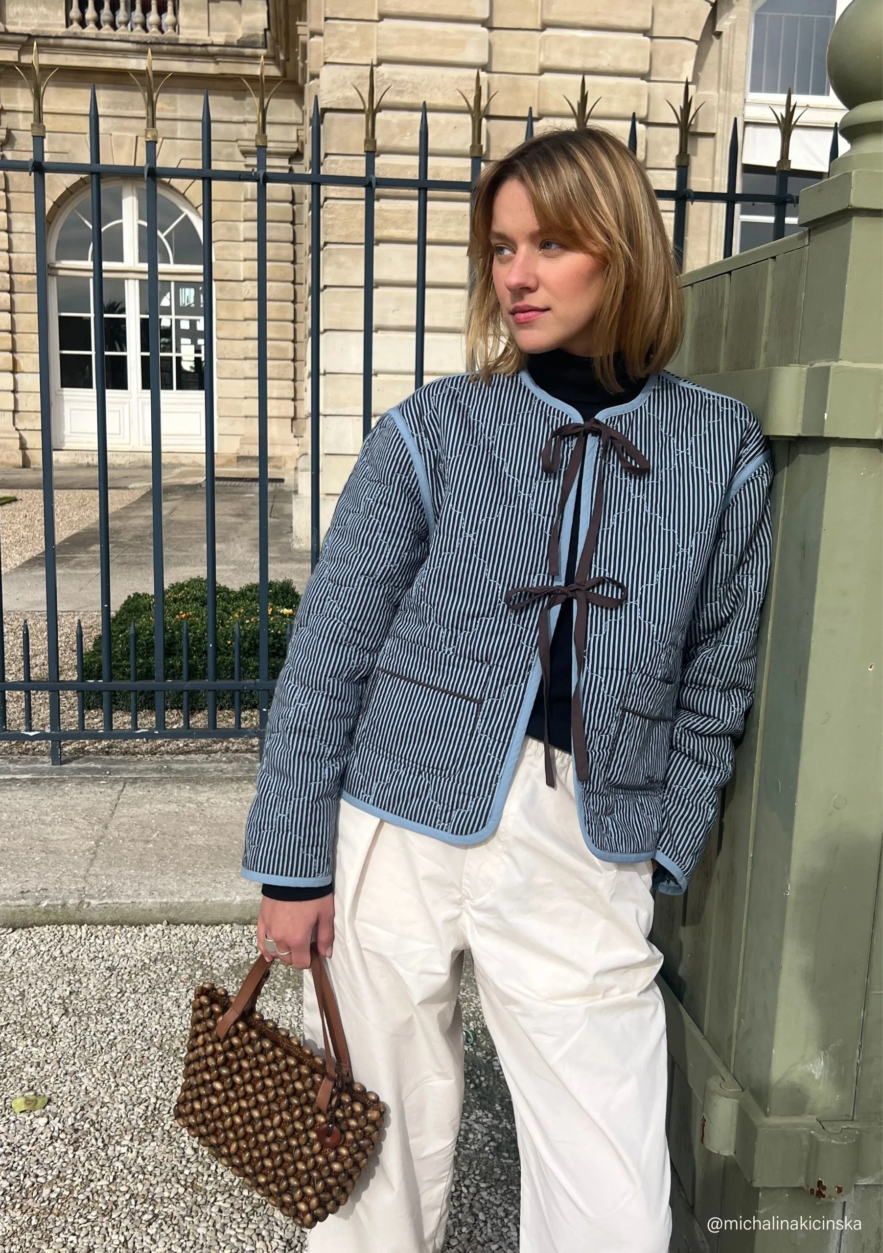 Quilted Cotton Jacket in Reversible Blue Celestial Stripe