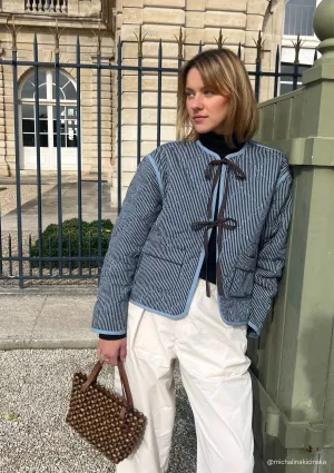 Quilted Cotton Jacket in Reversible Blue Celestial Stripe