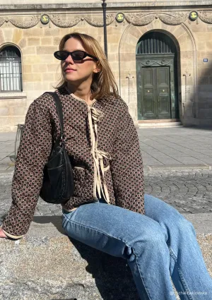 Quilted Cotton Jacket in Reversible Brown Celestial Stripe