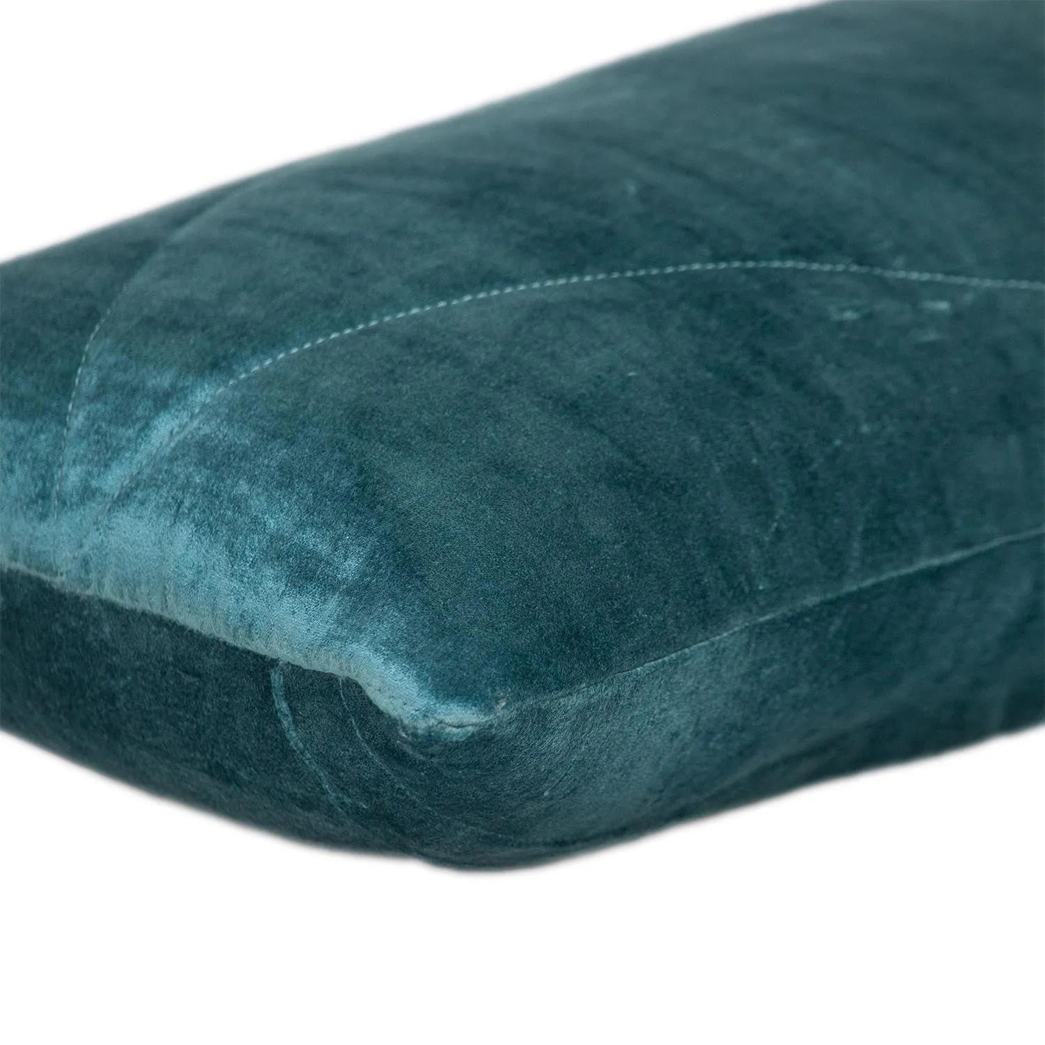 Quilted Teal Velvet Lumbar Throw Pillow