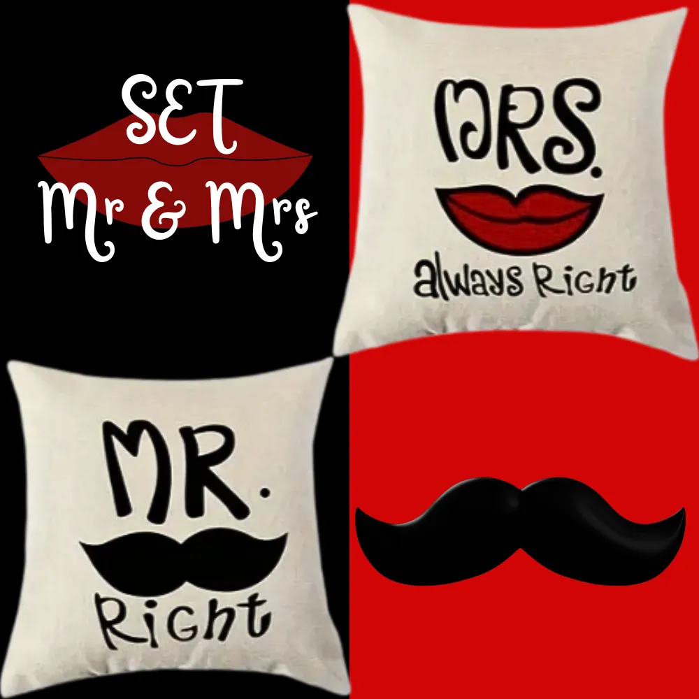 "Mr. & Mrs." Throw Pillow Covers (*No Inserts) in a Linen Blend (Canvas) 18X18 Set of 2