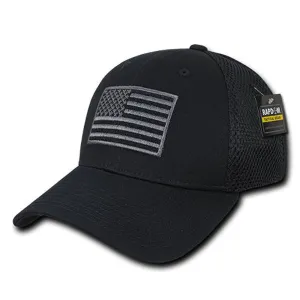 RapDom USA American Flag Hat Air Mesh Black Tactical Operator Flex Fit Embroidered Cap