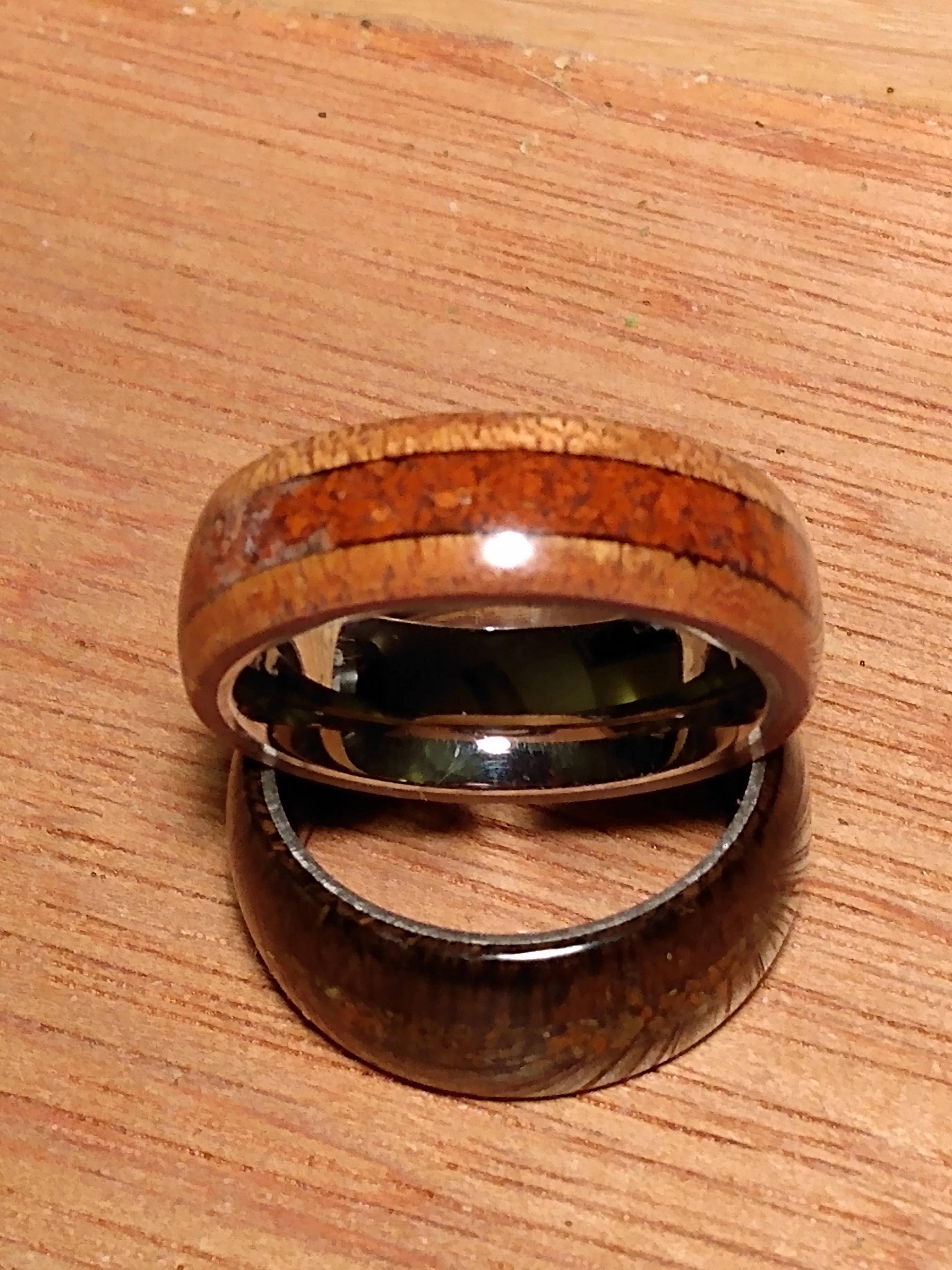Red Jasper and Quilted Cedar Bentwood Ring